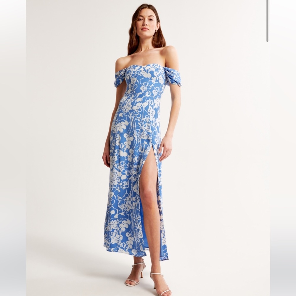 abercrombie off shoulder camille maxi dress in french blue floral